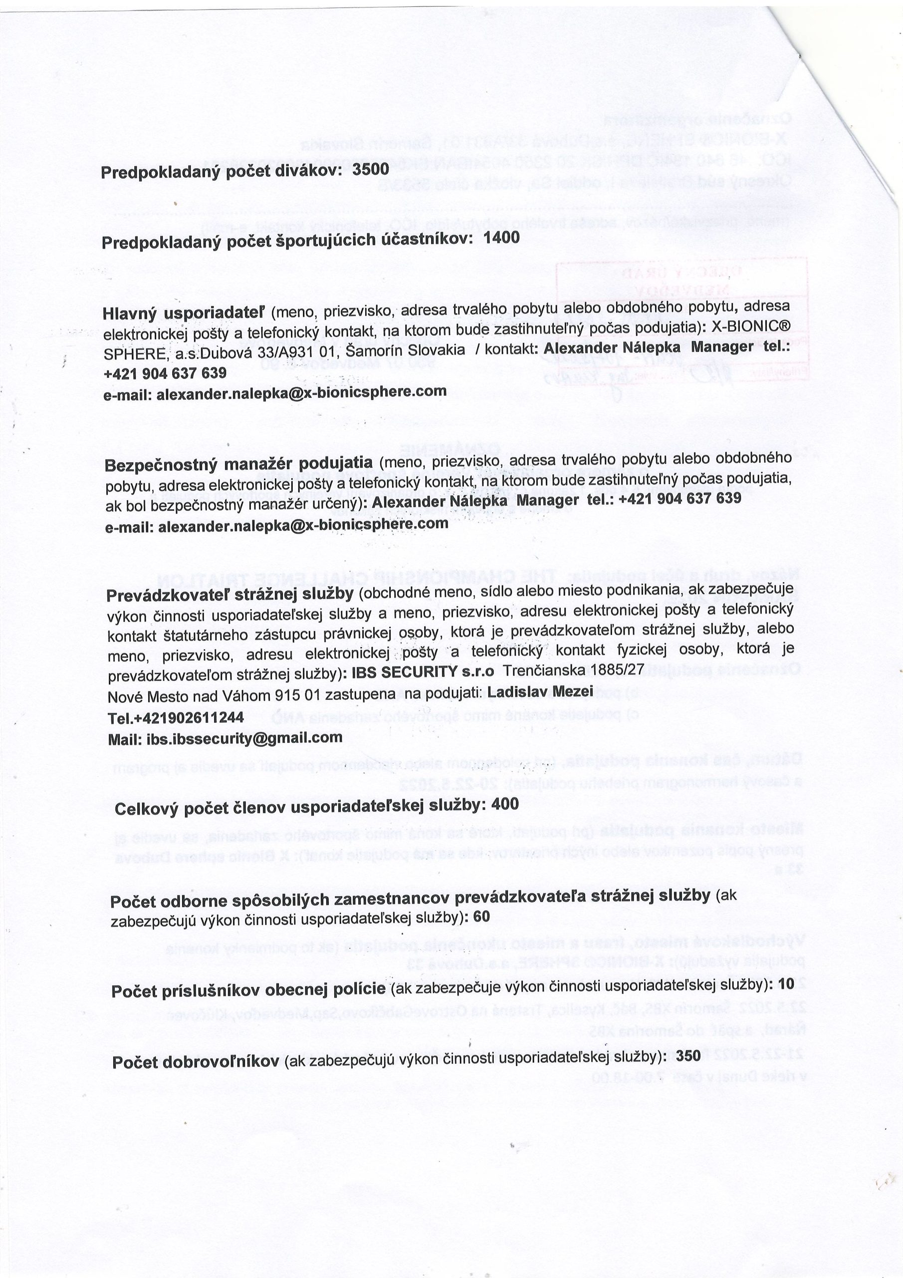 Oznámenie o zámere organizovať verejné športové podujatie strana 2